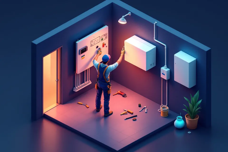 Illustratie: installateur aan het werk